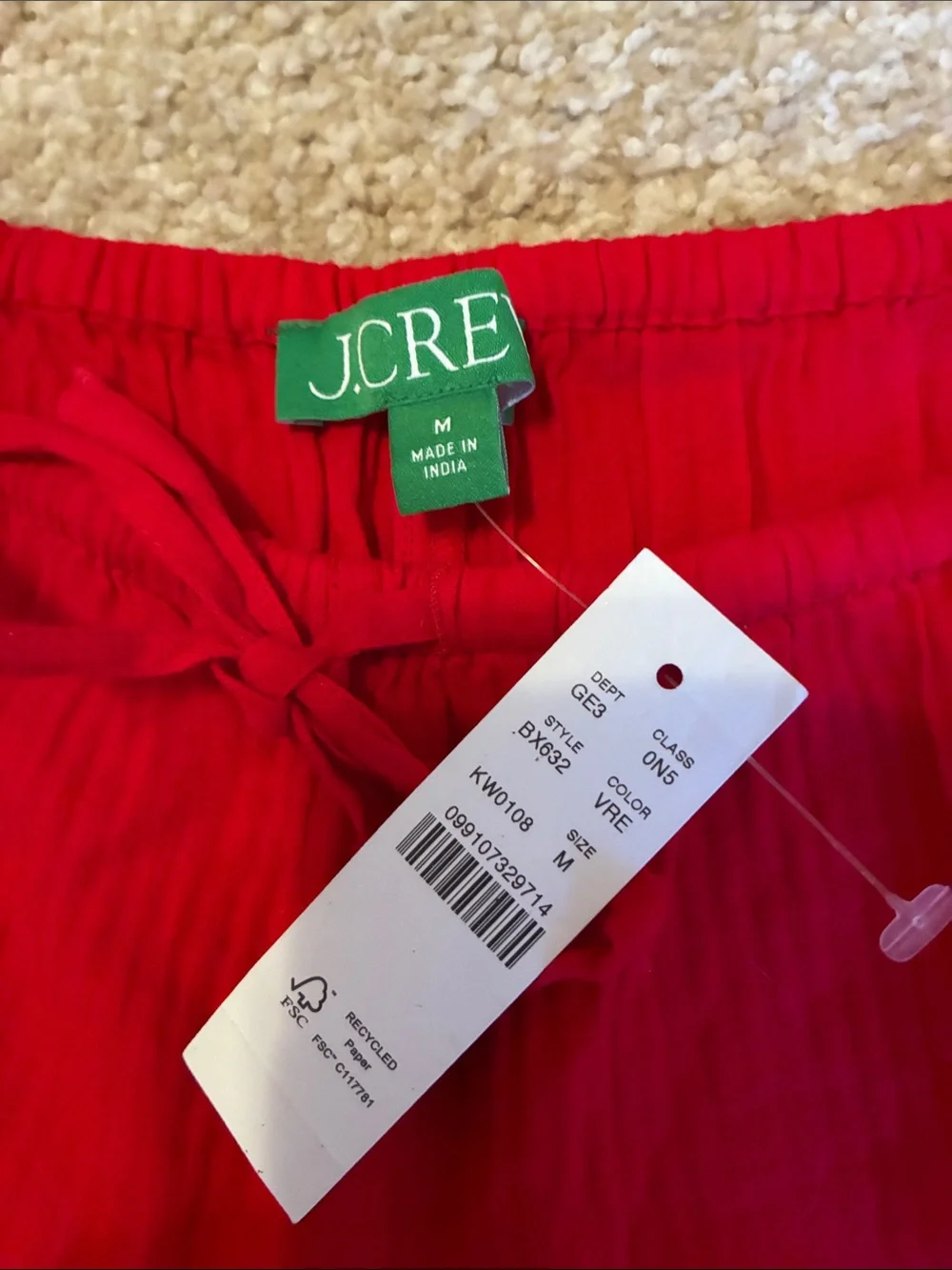 NWT J. Crew Airy gauze beach short Red M